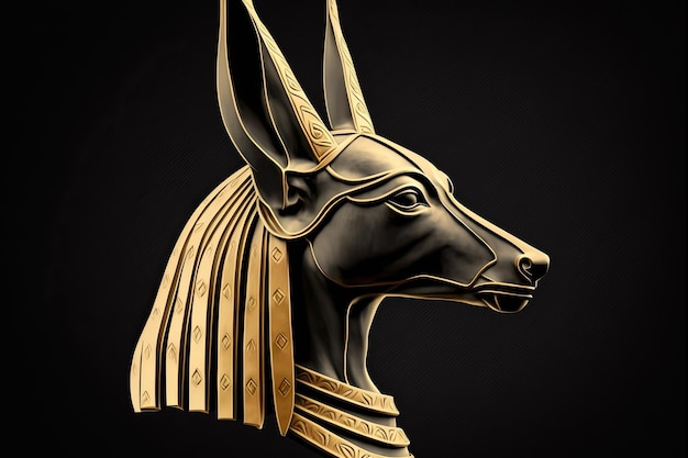 Golden half profile portrait or mask of Anubis