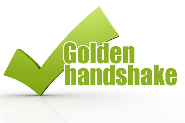 Golden handshake word with green checkmark