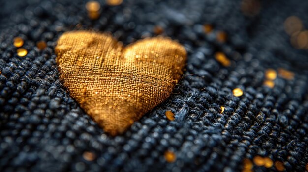 Photo golden heart on blue fabric