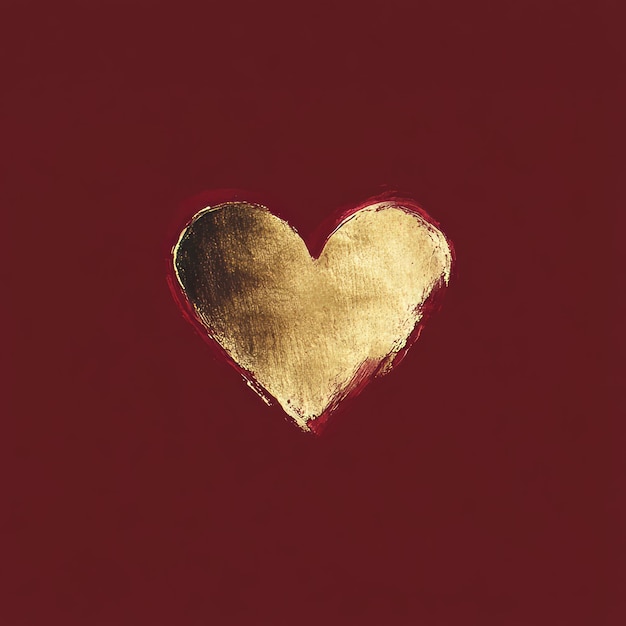 Photo golden heart shape painted on a red background