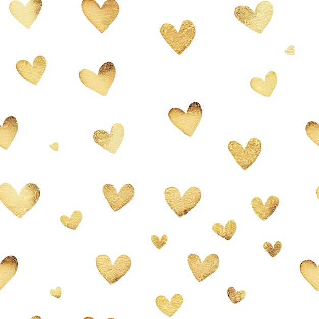 Photo golden hearts pattern on white background