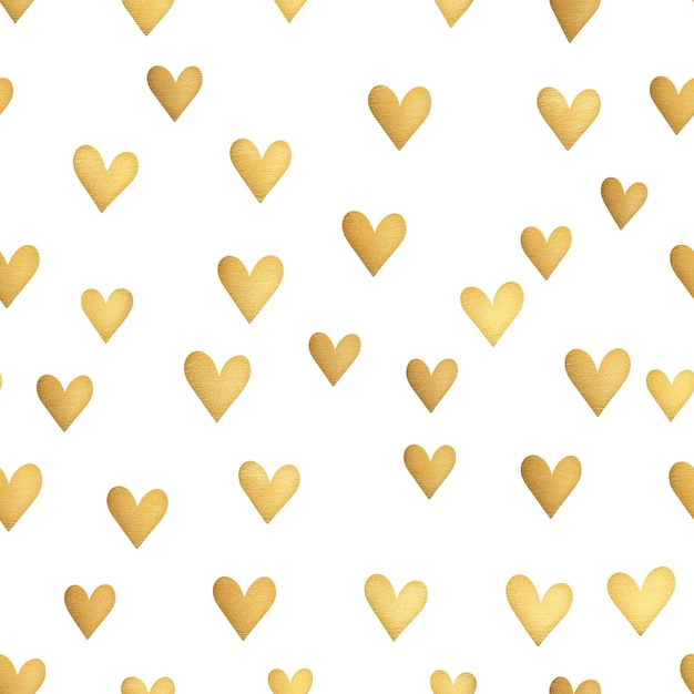 Photo golden hearts pattern on white background