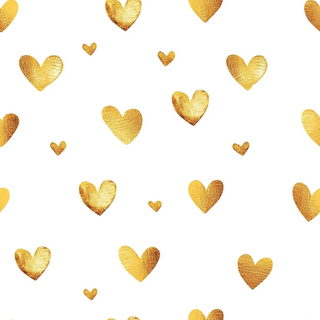 Photo golden hearts pattern on white background