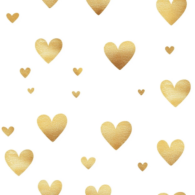 Photo golden hearts pattern on white background