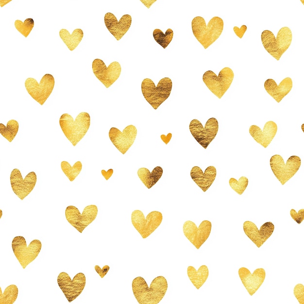 Photo golden hearts pattern on white background