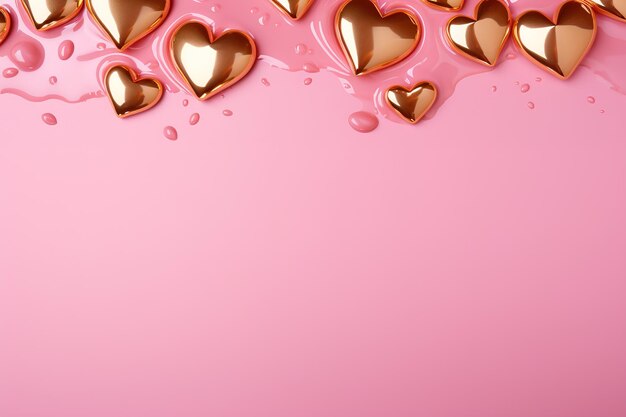 Golden hearts on pink backdrop embodying warmth and elegance for romantic occasions or sophisticated greeting card designs Valentine's Day background with empty copy space for text Generative AI