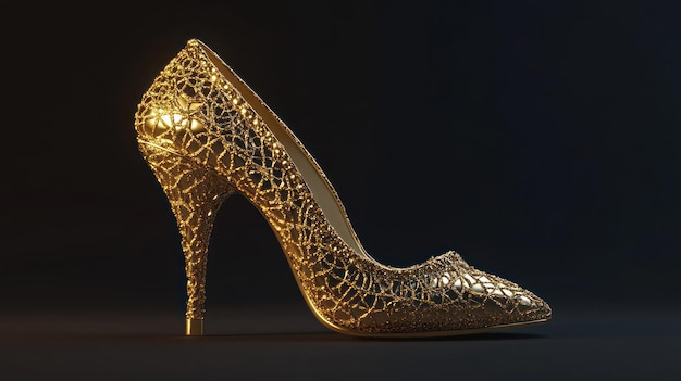 Photo golden high heel shoe with intricate pattern