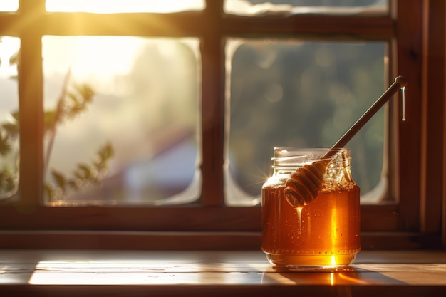 Golden Honey in a Jar by the Window