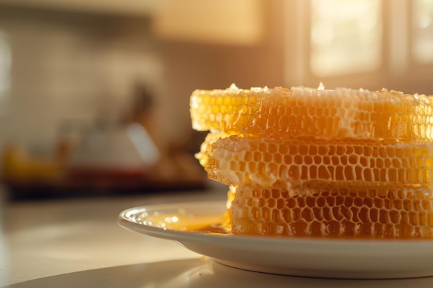 Golden Honeycomb on White Plate