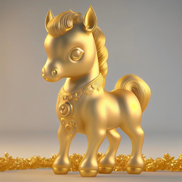 Golden horse standing on top of a pile of gold coins generative ai