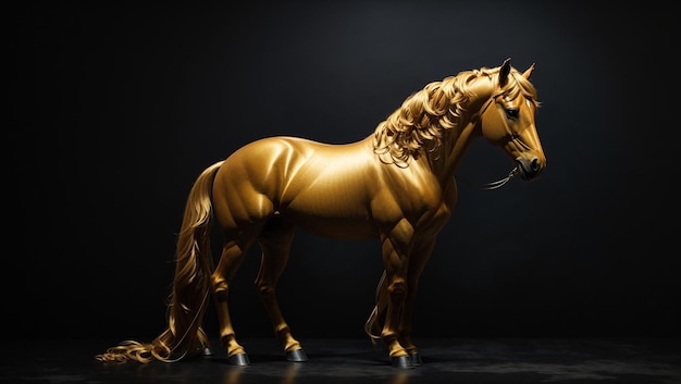 a golden horse with a gold mane on its back