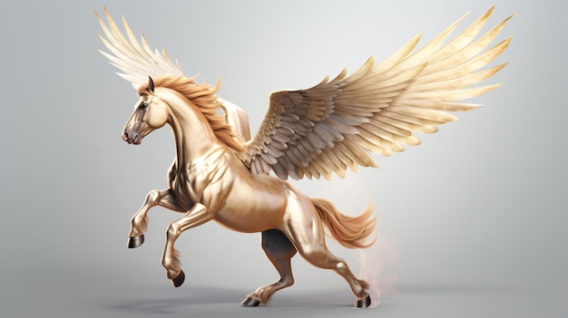 a golden horse with wings that has wings like wings