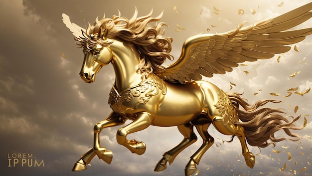 a golden horse with wings that says angel on it