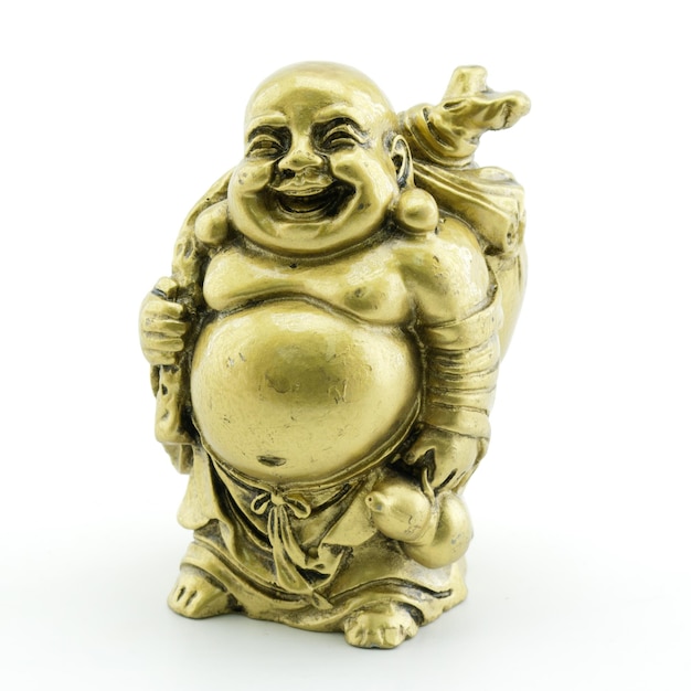 Golden Hotei the God of wealth on a white backgroundxA