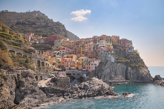 Golden hour in the colorful village of Riomaggiore