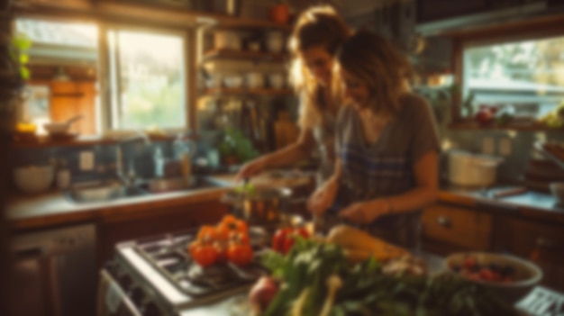 Golden Hour Cooking Blurred LGBT Scene in the Kitchen