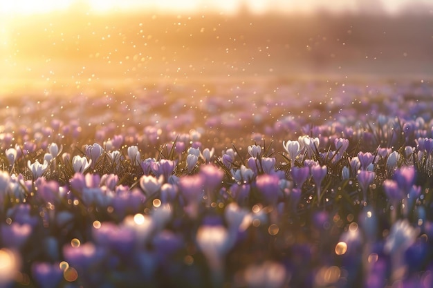 Golden hour glow over blooming wildflowers