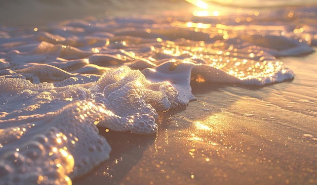 Golden hour glow on serene beach with gentle waves