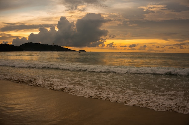 Golden hour in gorgeous coastline,  Patong beach, Phuket.