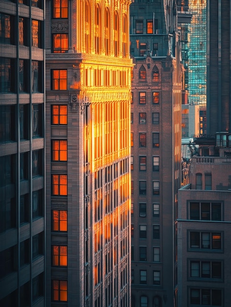 Golden hour highlighting the citys architectural details