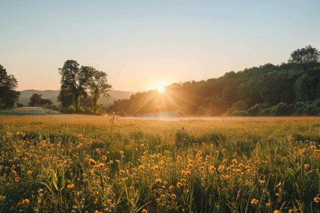 Photo golden hour landscape in rolling hills perfect for nature prints and posters