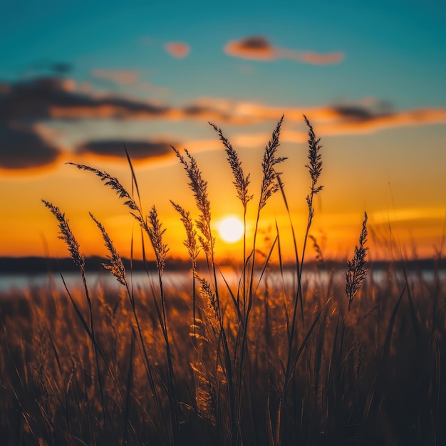 Photo golden hour light warming the horizon