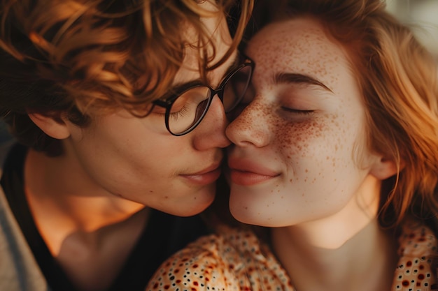 Golden hour love young couple sharing a tender moment