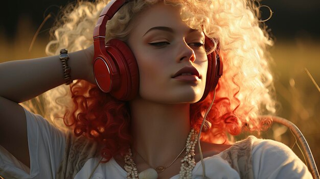 Golden Hour Melody A Portrait of a Woman Lost in Music