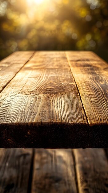 Golden Hour Photo Background with Rustic Wooden Table Top