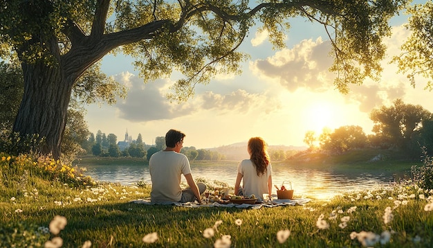 Golden Hour Picnic Serenity Under the Tree