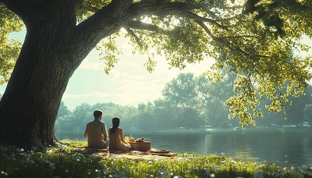 Golden Hour Picnic Serenity Under the Tree