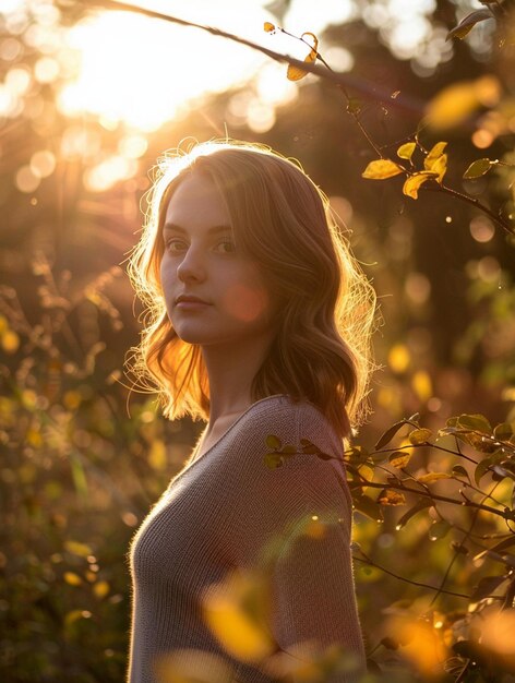 Golden Hour Portrait in Autumn Forest