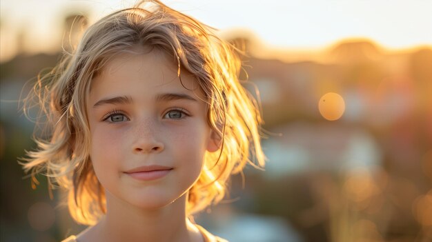 Golden Hour Portrait of a Young Girl With Sunlit Hair