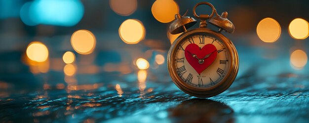 Golden Hour Romance Photo of Antique Clock with Heart