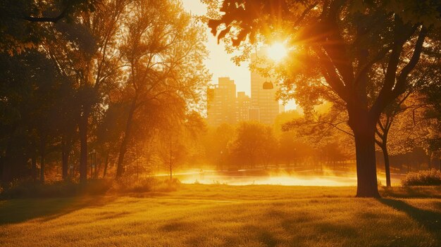 Photo golden hour serenity in city park