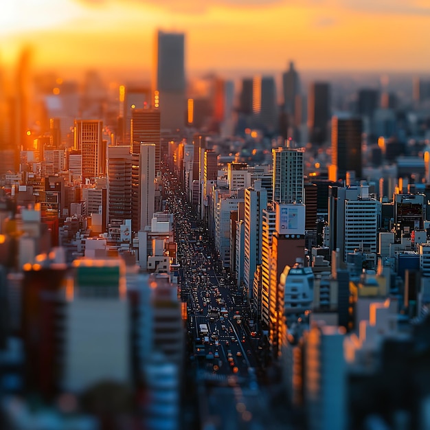 Photo golden hour tokyo a tiltshift cityscape