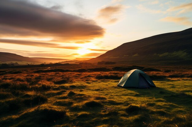 Golden hour over a wilderness campsite