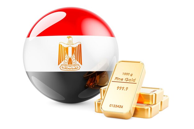 Photo golden ingots with egyptian flag foreignexchange reserves of egypt concept 3d rendering