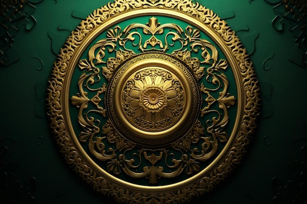 Golden Islamic Art with Black and Green Background