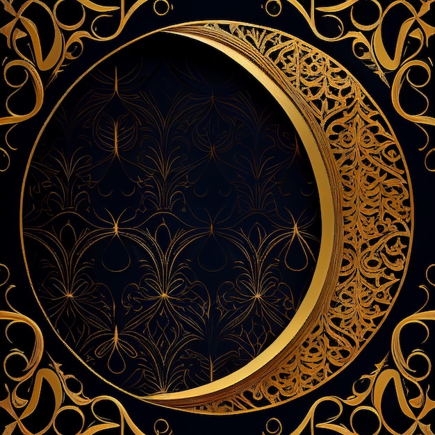 Golden Islamic crescent with a dark background