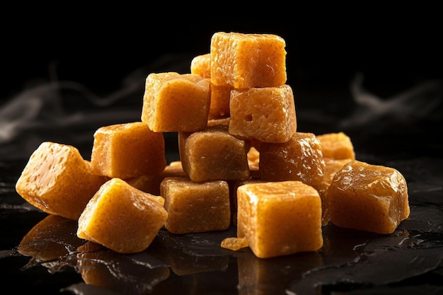 Golden jaggery cubes with a smooth texture yummy delicious jaggery food image photography