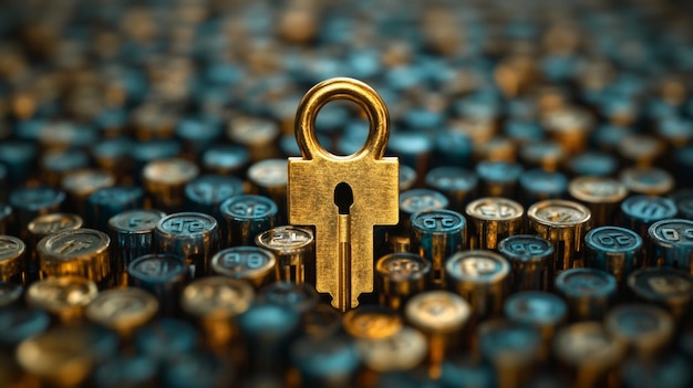 Photo golden key among a sea of keys