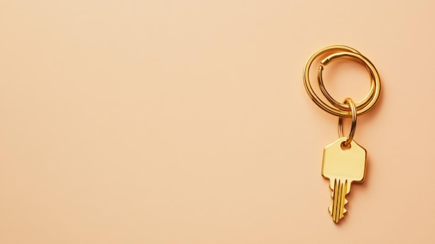 Photo golden key on a keychain