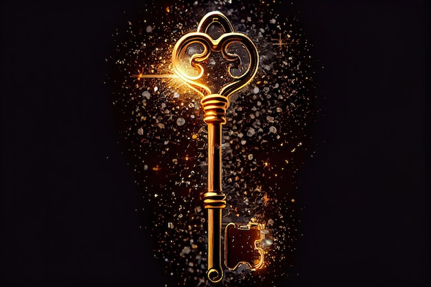 Golden key and sparkling lights Business concepts of unlocking success or financial opportunity