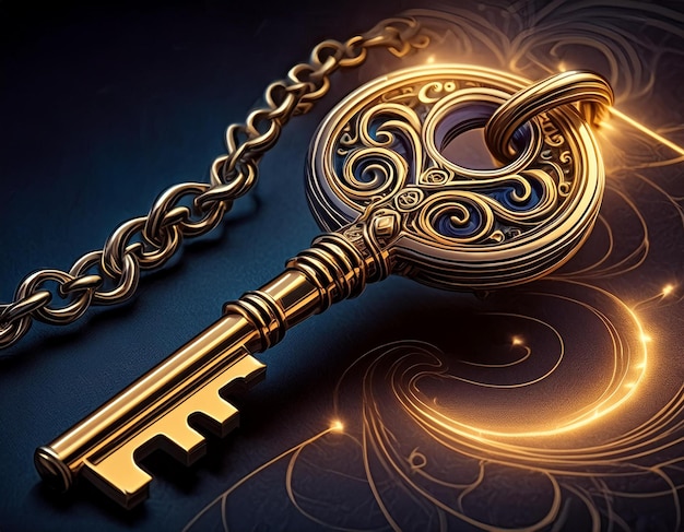 A Golden Key With Chain Attached