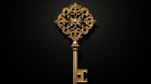 Golden key with glowing lights and dark background