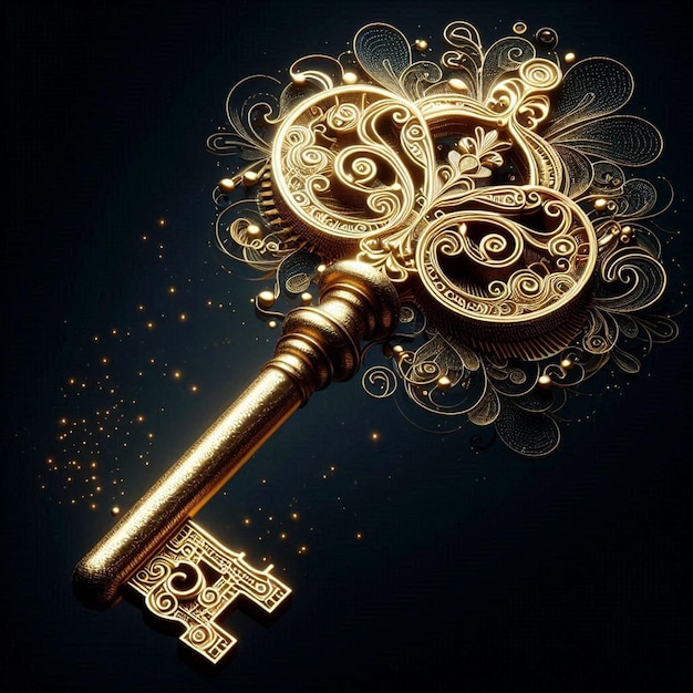 a golden key with a symbol of the letter a on it