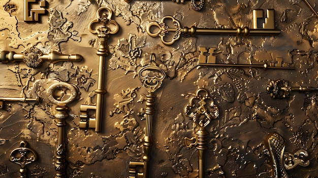 Golden Keys on a Textured Background