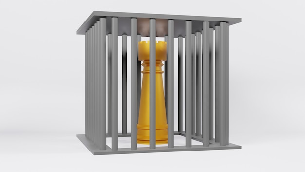 The golden king chess in cage  for business content 3d rendering.