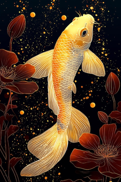 Golden Koi Fish in a Starry Night